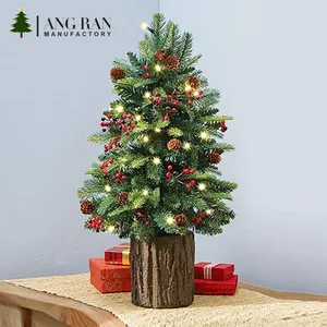 Árbol de Navidad pequeño, miniárbol de Navidad preiluminado con luces led preiluminadas, 60cm, 24 pulgadas, 23 pulgadas