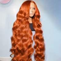 Perruque de cheveux humains vierges brésiliens, densité 200, couleur gingembre-orange, 13x6, ondulation naturelle, frontale sans colle, dentelle transparente, pré-épilée
