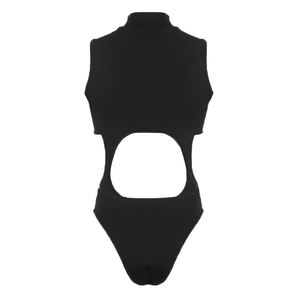 Combinaison sans manches unie à découpes pour femmes, col semi-haut, coupe ajustée, tricot, haut sportif, décontracté, tendance - Product Image 6