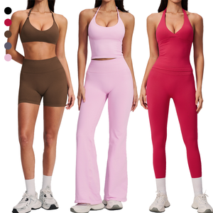 Shorts courts pour femmes, collants sans couture, débardeurs <span class=keywords><strong>de</strong></span> sport en polyester, pantalons legging coupe droite et évasée, soutien-gorge <span class=keywords><strong>de</strong></span> sport <span class=keywords><strong>fantaisie</strong></span>, ensemble complet <span class=keywords><strong>de</strong></span> yoga - Product Image 1