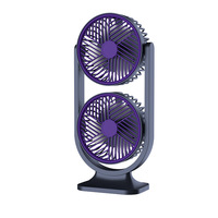 Ventilateur de bureau rotatif à double tête, 5 vitesses, silencieux, avec veilleuse, batterie 4000 mAh, rechargeable par USB Type C