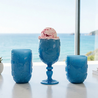 Verres à boire en verre gaufré bleu massif 300 ml, style européen, écologiques, pour la restauration et les mariages
