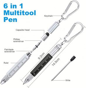 Stylo multifonction 6-en-1 personnalisable, porte-clés et mousqueton en métal avec logo personnalisé, cadeau pour papa - Product Image 3
