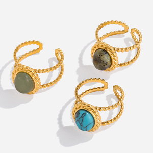 Fashion <b>Rings</b> 18K Gold Plated Adjustable With <b>Turquoise</b> Stone Bezel Setting Unisex Jewelry Gift - Product Image 1