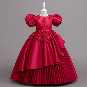 Gaun Putri untuk Anak Perempuan 4-13 Tahun, Gaun Pesta Pernikahan & Ulang Tahun Berbahan Lace, Model Floral dengan Kerah O, Dekorasi Kancing, Formal untuk Musim Panas - Product Image 6