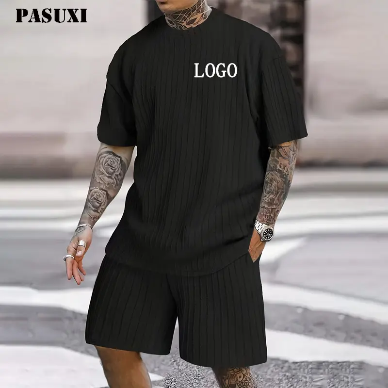 PASUXI Custom High Quality Knit Men's Set Streetwear Casual Tracksuit Men Short Sleeve T-Shirt Shorts 2 Piece Sets Jogger Sets