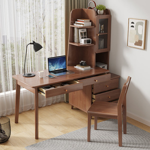 <span class=keywords><strong>Bureau</strong></span> intégré rétractable avec étagère, table d'écriture de <span class=keywords><strong>bureau</strong></span> moderne avec armoire latérale pour la maison et la chambre - Product Image 2