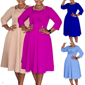 Abito Estivo Trendy <span class=keywords><strong>da</strong></span> <span class=keywords><strong>Donna</strong></span>, Casual con Scollo a V, Tinta Unita, Plissettato, Elegante per l'<span class=keywords><strong>Ufficio</strong></span>, Vestiti Africani per <span class=keywords><strong>Donna</strong></span> - Product Image 4