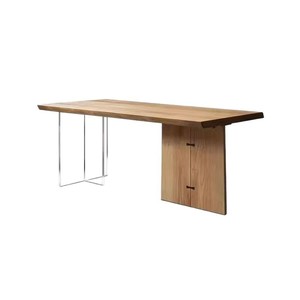 โต๊ะอาหารไม้เนื้อแข็งทรงสี่เหลี่ยมผืนผ้า ดีไซน์แผ่นไม้ขนาดใหญ่ แข็งแรง ทนทาน สำหรับห้องรับประทานอาหาร - Product Image 5