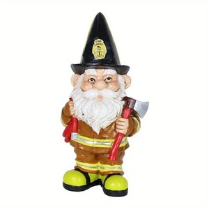 Statue de jardin en résine du gnome nain pompier Fred, avec chapeau de chef des pompiers, hache et tuyau, décoration de Noël, ornement extérieur - Product Image 5