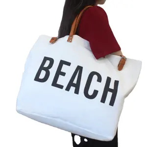 Tas Tote kulit kustom tas kanvas tas pantai Travel luar ruangan tas Tote kapasitas besar tas tangan