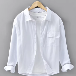 <span class=keywords><strong>Camicia</strong></span> Casual da <span class=keywords><strong>Uomo</strong></span> in Misto Lino e Cotone, Leggera e Traspirante con Tasca sul Petto, Vestibilità Comoda, Abbigliamento Estivo Personalizzabile OEM - Product Image 3