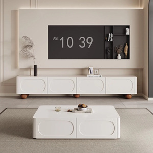 Modern Minimalist White TV Cabinet With Storage For Living Room <b>Small</b> Apartment Floor Standing Design - Product Image 2