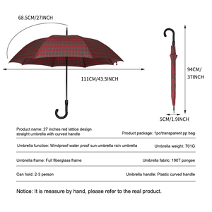 Parapluie de golf coupe-vent en fibre de verre de 27 pouces avec logo personnalisé, tissu pongé 190T imperméable, poignée en J, manuel/automatique, pour voyage - Product Image 2