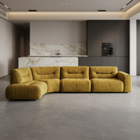 VONLIVA Canapé d'angle en velours chenille courbé vert moutarde de style italien, minimaliste, moderne et luxueux, de forme irrégulière, grand modèle