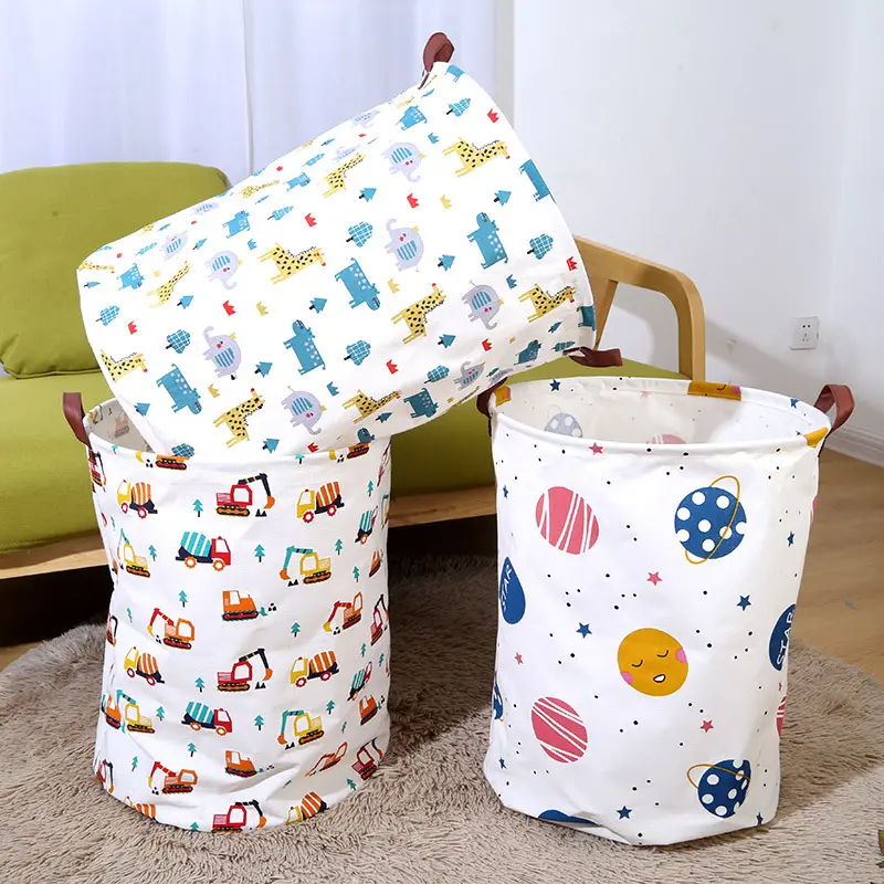 Cartoon Laundry Hamper Waterproof Collapsible Canvas Fabric Kids Laundry Baskets Storage Bin Organizer Basket with Handles