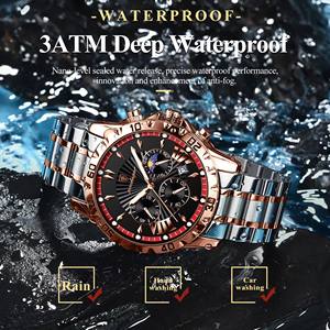 POEDAGAR 968, relojes para hombre, reloj <span class=keywords><strong>de</strong></span> cuarzo <span class=keywords><strong>de</strong></span> moda multifuncional para hombre, resistente al agua, fecha luminosa, cronógrafo, fase lunar - Product Image 5