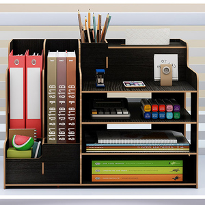 Organizador de almacenamiento de escritorio ajustable de madera DIY estante de exhibición estante, suministros de oficina de madera Accesorios de escritorio - Product Image 2