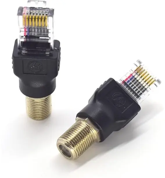 Bonne qualité Type F à RJ45 8P adaptateur de tête de cristal coupleurs de baril coaxiaux adaptateurs pour moniteur de testeur de câble