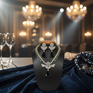 Elegant Gold Plated American Diamond Necklace Set Navy Blue Diamond Jewelry Luxury Fashion Collection for Women for Party - Product Image 3
