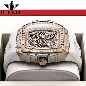 Montre OUPINKE 3225 pour femme, grand cadran squelette, mécanique, diamants, luxe, étanche, automatique. - Product Image 5