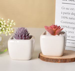 Mini pot carré en céramique noir et blanc MDJ pour plantes succulentes, avec trou de drainage, design minimaliste écologique, décoration de bureau à domicile, 0,3 kg - Product Image 5