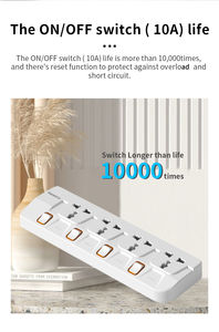 Prise universelle de haute qualité série BETA 10A avec interrupteur de surcharge LED, rallonge électrique, multiprise pour la maison et le bureau - Product Image 5