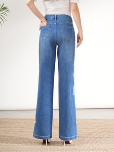 高品質ジーンズメーカー デザイナー ハイウエストデニムジーンズパンツ 女性用 マミー刺繍入りジーンズ - Product Image 2