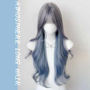 Perruque longue bouclée avec frange latérale en fibre Kanekalon, ligne de cheveux naturelle, dentelle transparente, perruque complète - Product Image 1