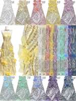 Tissu en maille orné de perles tubulaires et de sequins 3D à motif floral dense 2026 pour tenues de soirée de luxe