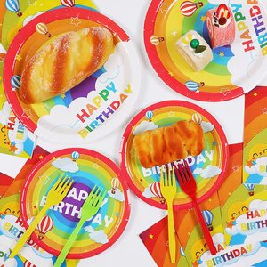 ชุดจานกระดาษลายเมฆสีรุ้ง DAMAI สำหรับ 20 ท่าน ชุดอุปกรณ์บนโต๊ะอาหารแบบใช้แล้วทิ้งสำหรับงานวันเกิดเด็ก พร้อมผ้าเช็ดปากและชุดส้อม - Product Image 4