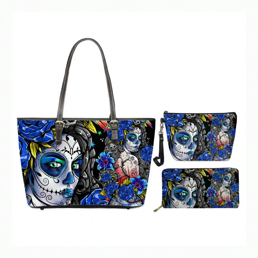 Fashionable Gothic Skull Pattern Cheap Handbag From China Luxury 3ピース/セットPu Leather Purse Handbags Set For Ladies Bags Handbags