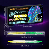 Stylos marqueurs fluorescents UV pour tissu, 12 couleurs, double pointe oblique, pour vêtements de fête, graffiti et art