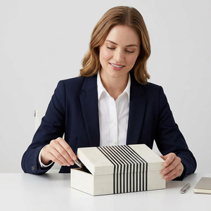 Boîte à bijoux en résine blanche faite à la main avec des rayures noires, organisateur de rangement pour bagues et colliers, capacité personnalisée, utilisation à la maison ou au bureau - Product Image 1