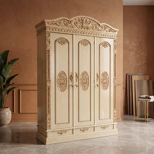 Armario Tradicional de Madera Maciza Tallada a Mano con 3 Puertas y Puertas Abatibles con Cerradura para Dormitorio - Product Image 2