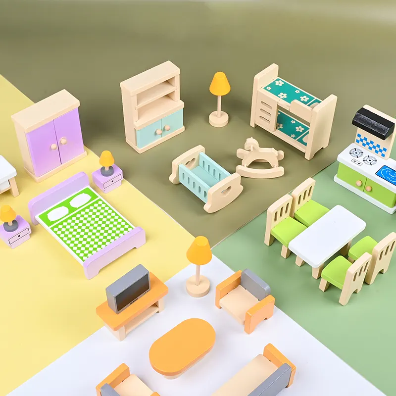 Anak-anak Lainnya Bermain Pura-pura Aksesori Kayu Set Miniatur Meja Rias Boneka Perabot Rumah Mainan untuk Anak Perempuan