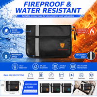 Sac de rangement ignifuge en fibre de verre enduit de silicone noir pour passeport et argent liquide