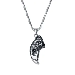 316L Liontin Kalung Perak Stainless Steel Hadiah untuk Pria & Anak Laki-laki dengan Desain Burung Hantu