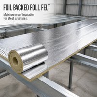 Rouleau de laine de roche avec dos en feuille métallique, feutre, isolation thermique et anti-humidité pour structure en acier