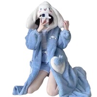 Peignoir d'animal de dessin animé pour femmes et hommes, peignoir d'hiver en polaire corail, robe longue en peluche, vêtements de nuit pour étudiants, vêtements de détente pour couples