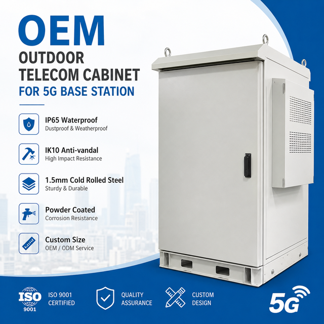 OEM Outdoor Telecom Cabinet for 5G Base Station, 1.5mm Cold Rolled Steel Powder Coated IP65 IK10, ISO 9001, Custom Size
