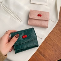 Dompet Mini 5 Warna Sweet Cherry Dompet Pendek Kulit PU Motif Buaya Dompet Uang Tunai Portabel Tempat Kartu Dompet Mewah Wanita