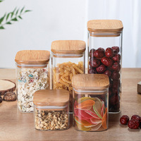 Récipient carré en verre pour le stockage des aliments, avec couvercle en bambou, pour pâtes alimentaires