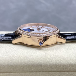 Montre de luxe pour femme, classique, automatique, phase de lune, cristal saphir, boîtier en acier inoxydable 34 mm, bracelet noir, étanche 50 bars - Product Image 4