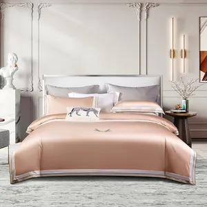 Pink Egyptian cotton queen comforter luxury solid embroidery duvet cover 4 piece bedding set for women
