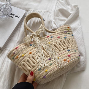 Sac pour <span class=keywords><strong>femme</strong></span> en <span class=keywords><strong>tissu</strong></span> de coton tissé à la main, nouveau style 2025, panier à légumes, tendance, style Instagram, petit sac de plage de villégiature - Product Image 5