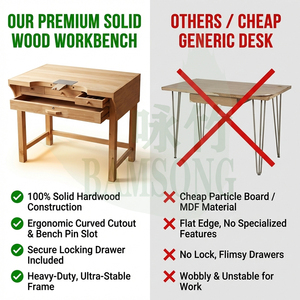 Table d'atelier <span class=keywords><strong>en</strong></span> bois massif personnalisable avec tiroirs de rangement, table de travail pour les espaces de bureaux, les maisons et les ateliers - Product Image 3