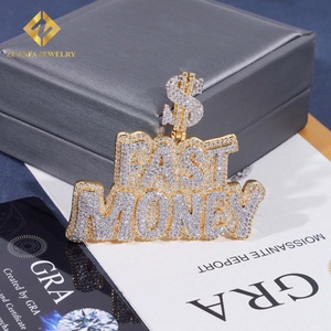 Pendentif personnalisé en lettres initiales avec un dollar en or plaqué or à deux tons, serti de diamants en moissanite S925, style hip-hop - Product Image 3