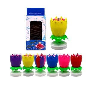Unique Design Hot Sale Cupcake Manufacture Flower Music Sing Happy Birthday Song Party Electronic Candles for Birthday Cakes