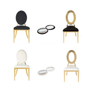 Adjustable Gold Metal Stainless Steel Frame Oval Back Hotel Restaurant Micro Fabric <b>Dining</b> Room Weeding <b>Chair</b> - Product Image 1